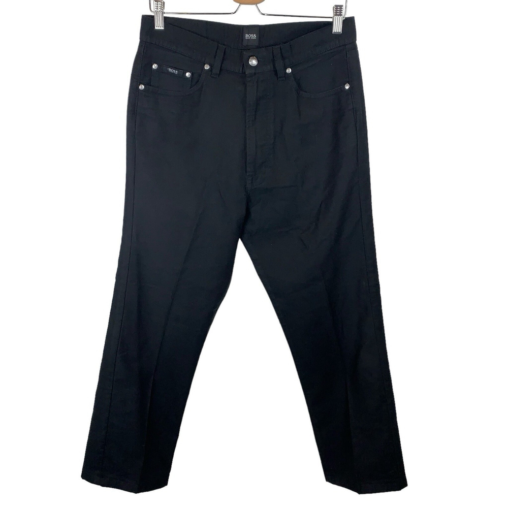 Hugo Boss Men's 32x28 Arkansas Black Jeans Straight Leg Stretch Denim *Hemmed*